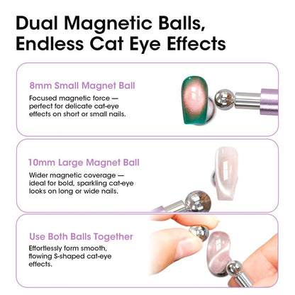 Gellen Double-Ended Cat Eye Magnet Stick for Nail Art – Dual Cat Eye Gel Polish Sturdy Magnet Tool with Round Beads for Home or Salon DIY