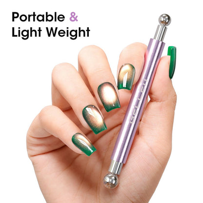 Gellen Double-Ended Cat Eye Magnet Stick for Nail Art – Dual Cat Eye Gel Polish Sturdy Magnet Tool with Round Beads for Home or Salon DIY