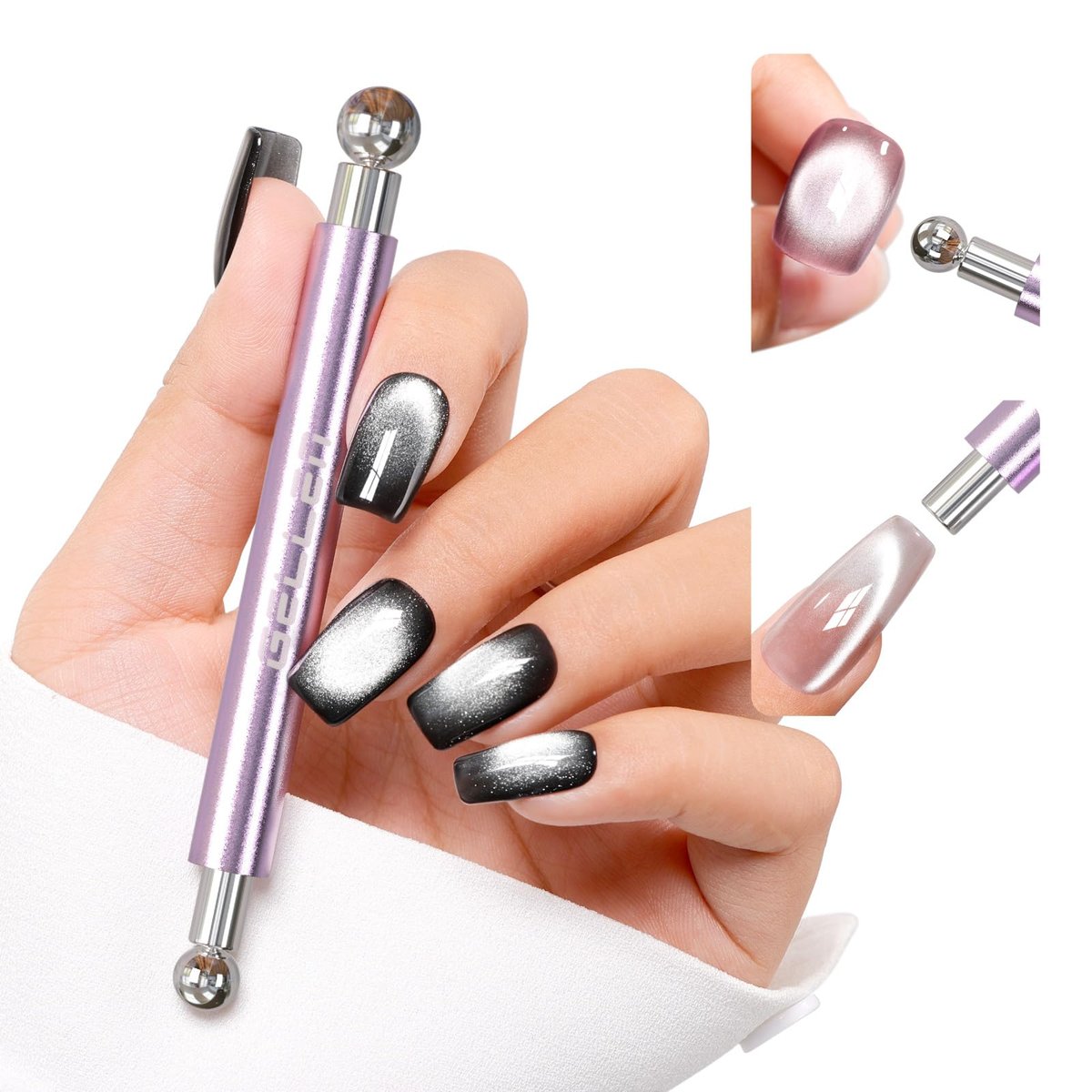 Gellen Double-Ended Cat Eye Magnet Stick for Nail Art – Dual Cat Eye Gel Polish Sturdy Magnet Tool with Round Beads for Home or Salon DIY - görsel 1