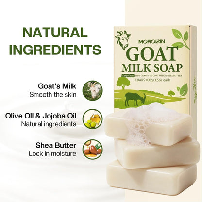 Morovan Goat Milk Soap Body Cleanser - 3 Bars (10.5 oz) Gently Cleansing & Moisturizing for All Skin Types, Gentle Formula for Dry Skin, Eczema & Sensitive Skin - Men & Women Daily Use Avelisse