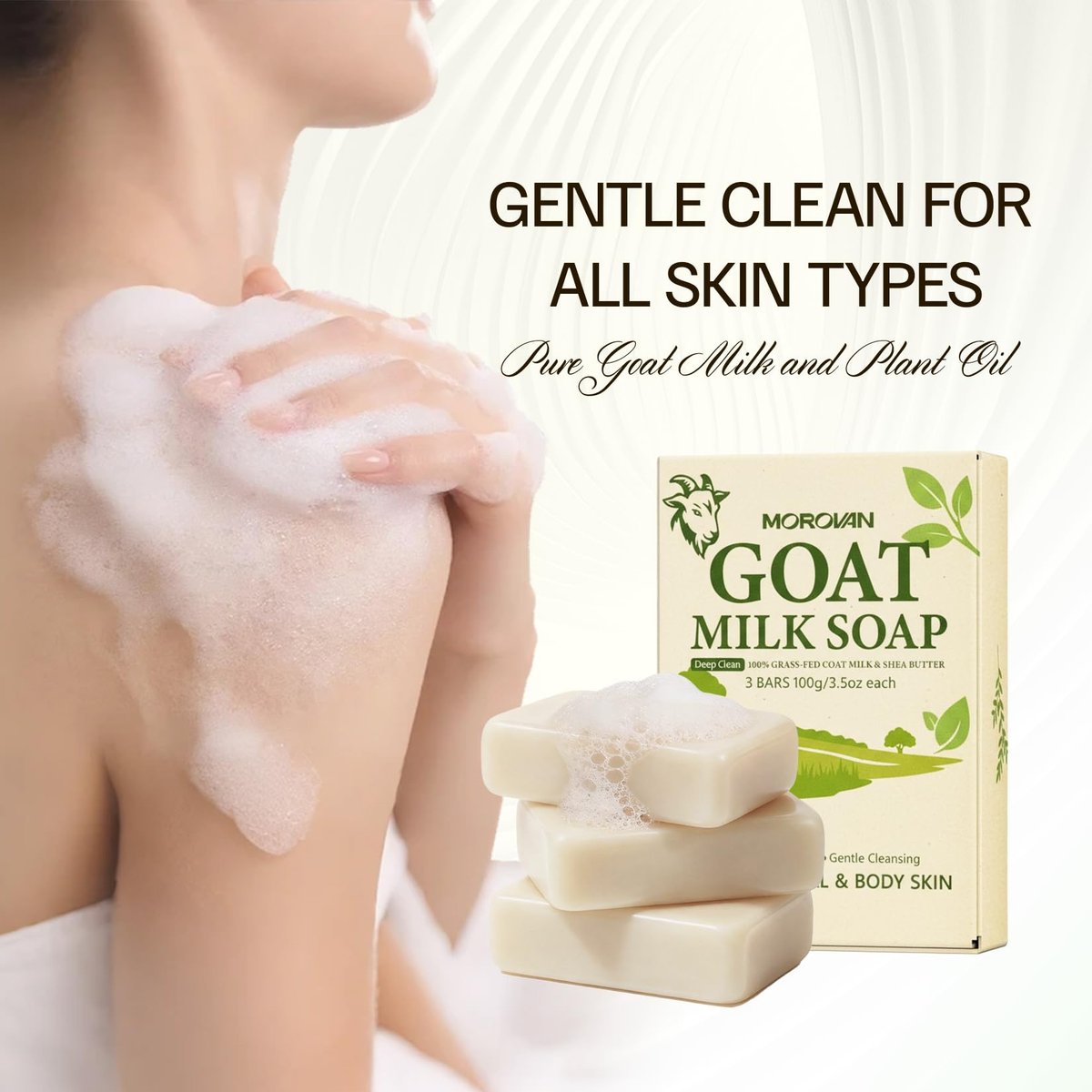 Morovan Goat Milk Soap Body Cleanser - 3 Bars (10.5 oz) Gently Cleansing & Moisturizing for All Skin Types, Gentle Formula for Dry Skin, Eczema & Sensitive Skin - Men & Women Daily Use Avelisse