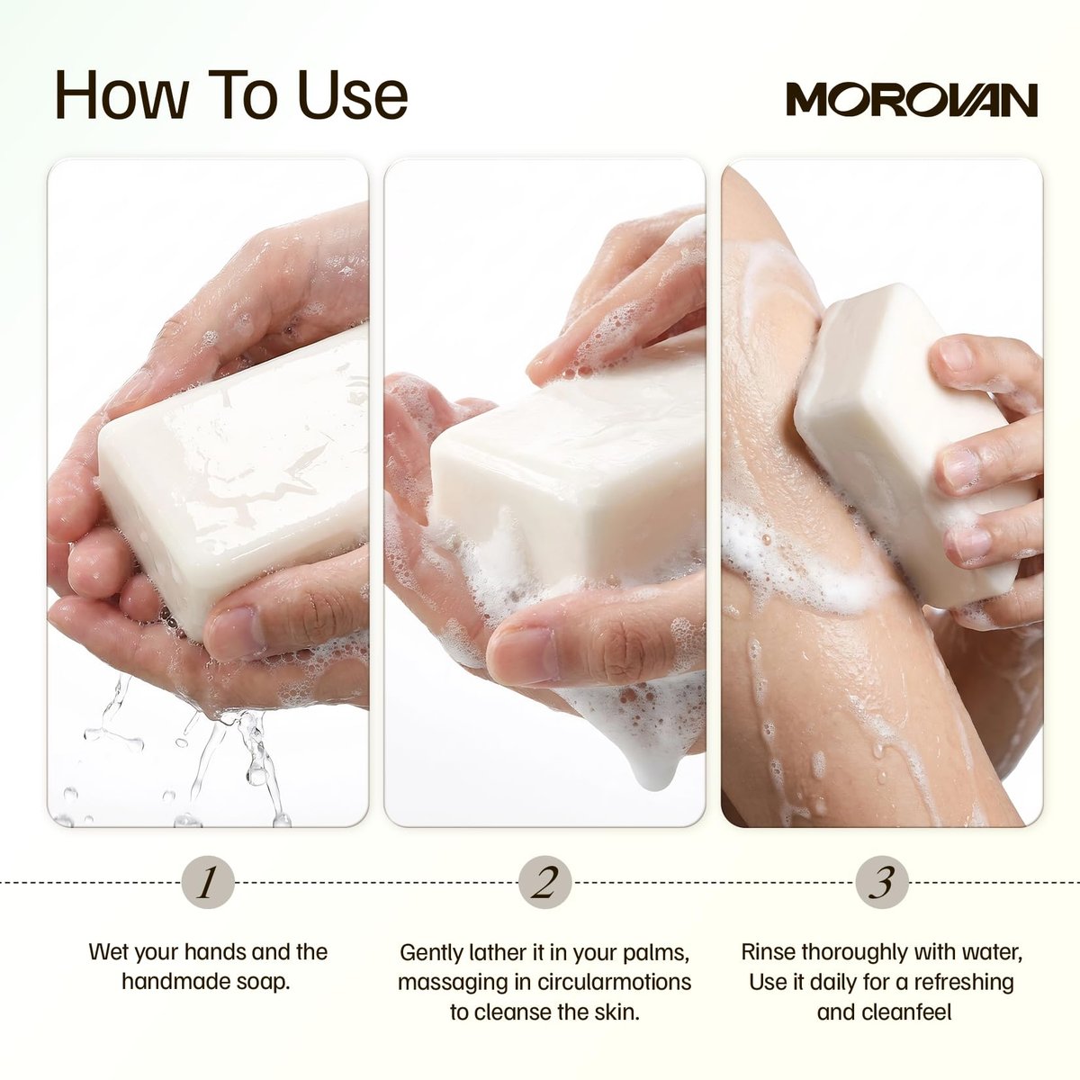 Morovan Goat Milk Soap Body Cleanser - 3 Bars (10.5 oz) Gently Cleansing & Moisturizing for All Skin Types, Gentle Formula for Dry Skin, Eczema & Sensitive Skin - Men & Women Daily Use Avelisse