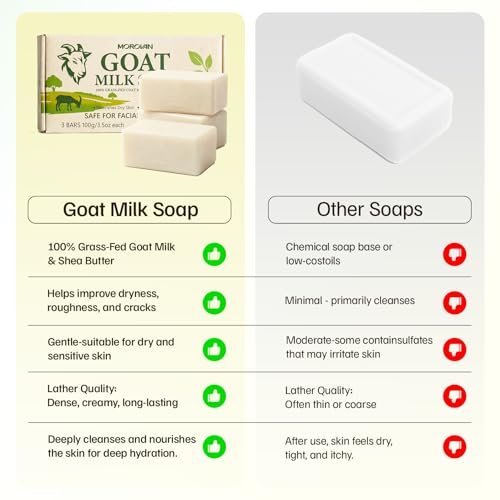 Morovan Goat Milk Soap Body Cleanser - 3 Bars (10.5 oz) Gently Cleansing & Moisturizing for All Skin Types, Gentle Formula for Dry Skin, Eczema & Sensitive Skin - Men & Women Daily Use Avelisse