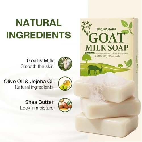 Morovan Goat Milk Soap Body Cleanser - 3 Bars (10.5 oz) Gently Cleansing & Moisturizing for All Skin Types, Gentle Formula for Dry Skin, Eczema & Sensitive Skin - Men & Women Daily Use Avelisse