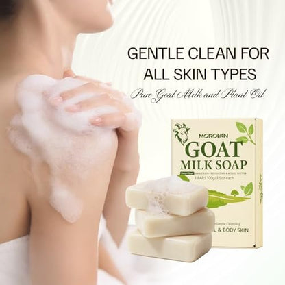 Morovan Goat Milk Soap Body Cleanser - 3 Bars (10.5 oz) Gently Cleansing & Moisturizing for All Skin Types, Gentle Formula for Dry Skin, Eczema & Sensitive Skin - Men & Women Daily Use Avelisse