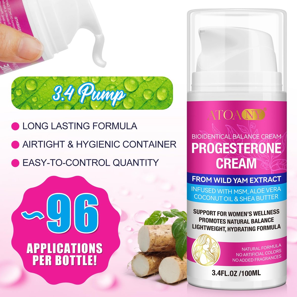 Progesterone Balance Cream for Women - Daily Skin Comfort & Balanced-Looking Skin Support with MSM, Aloe Vera, Coconut Oil & Shea Butter, 3.4 fl oz, Gluten-Free, Non-GMO, Vegan-Friendly Avelisse