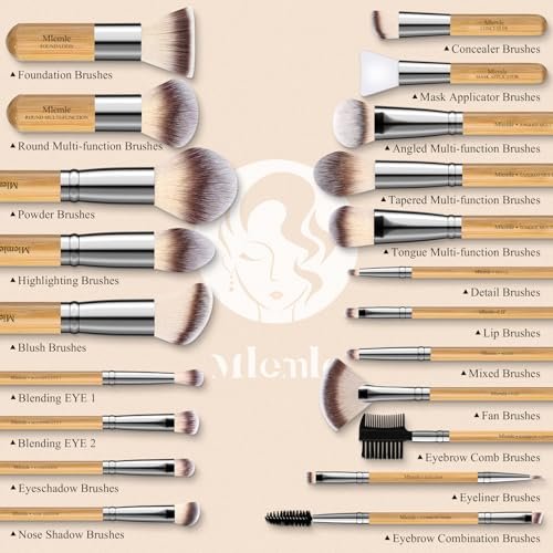 Mlemle Professional 26-Piece Makeup Brush Set - Bamboo Handle Kit with Sponges & Powder Puffs (Yellow) - görsel 6