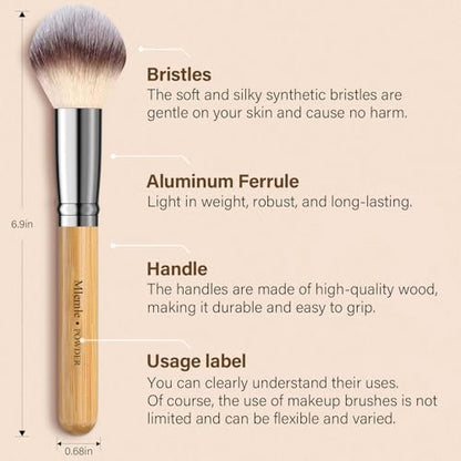 Mlemle Professional 26-Piece Makeup Brush Set - Bamboo Handle Kit with Sponges & Powder Puffs (Yellow)