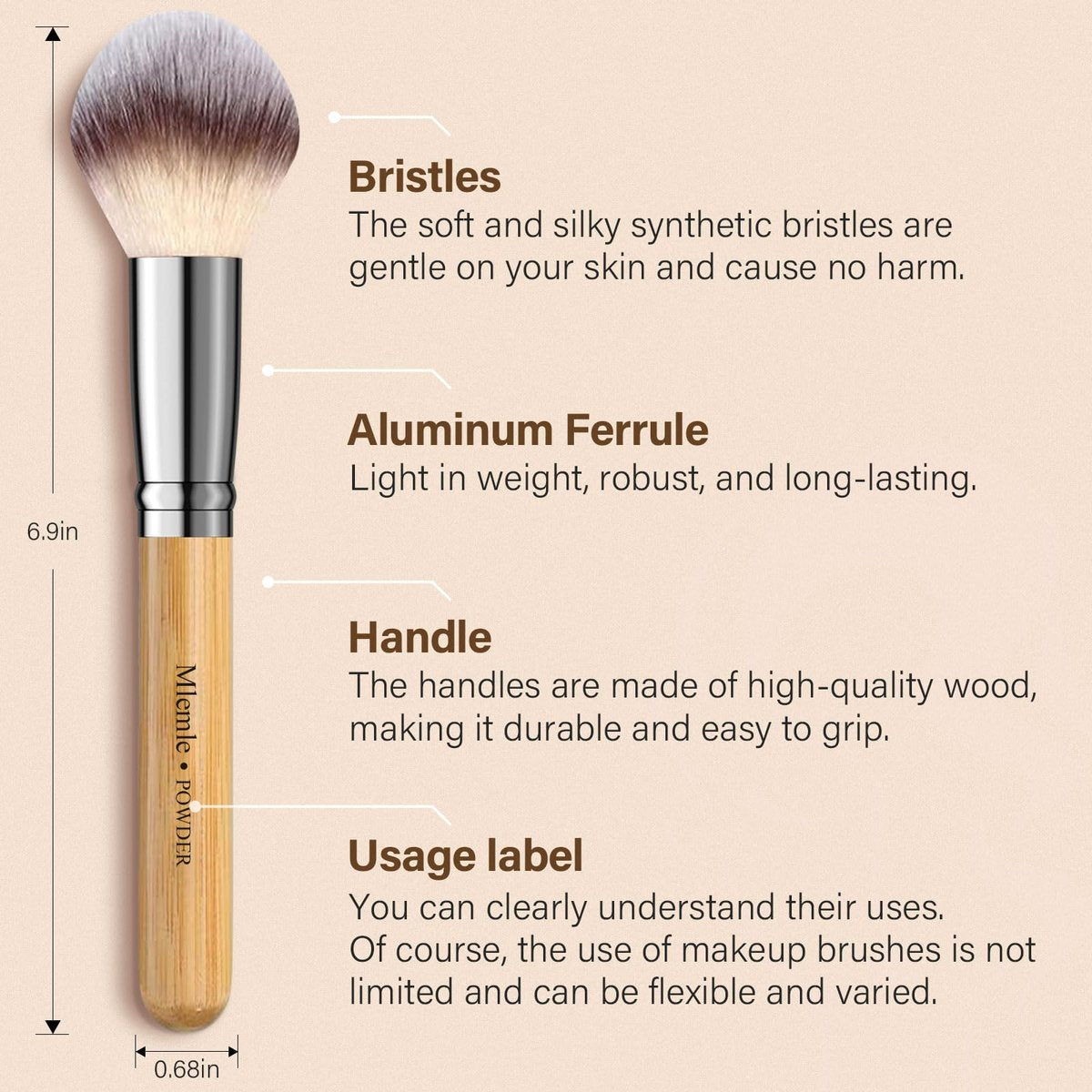 Mlemle Professional 26-Piece Makeup Brush Set - Bamboo Handle Kit with Sponges & Powder Puffs (Yellow) - görsel 3