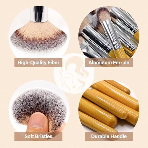 Mlemle Professional 26-Piece Makeup Brush Set - Bamboo Handle Kit with Sponges & Powder Puffs (Yellow) - görsel 8