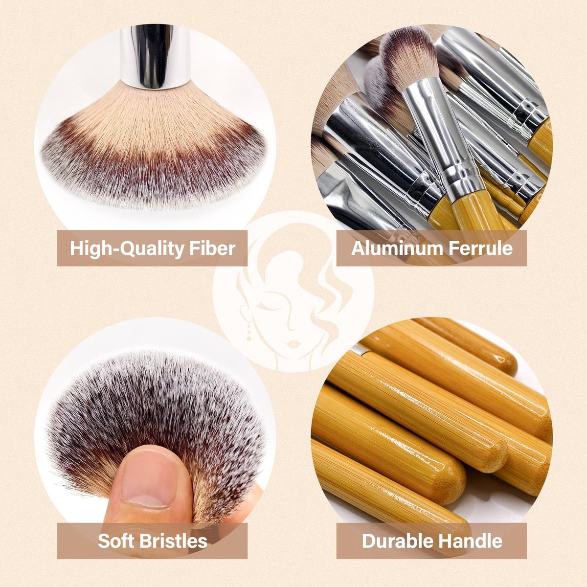 Mlemle Professional 26-Piece Makeup Brush Set - Bamboo Handle Kit with Sponges & Powder Puffs (Yellow) - görsel 7