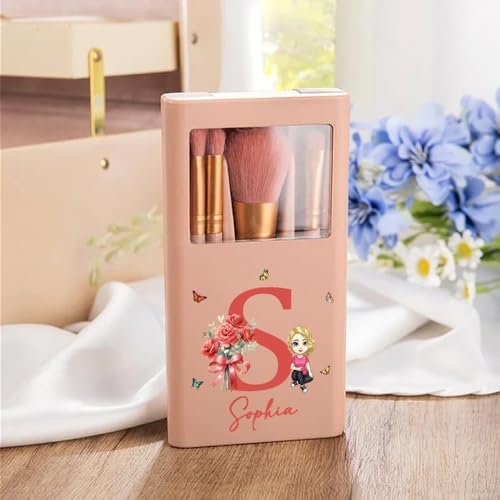 Callie Personalized Makeup Brush Set for Women – Custom Birth Flower Bouquet with Name Initial & Mirror – 5-Piece Gift Box - görsel 10