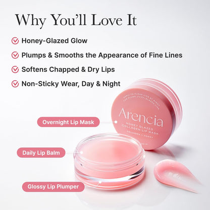 Arencia Honey Glazed Collagen Lip Mask - Overnight Lip Treatment with Collagen & Honey, 0.52 oz Avelisse