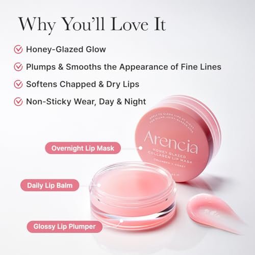 Arencia Honey Glazed Collagen Lip Mask - Overnight Lip Treatment with Collagen & Honey, 0.52 oz Avelisse