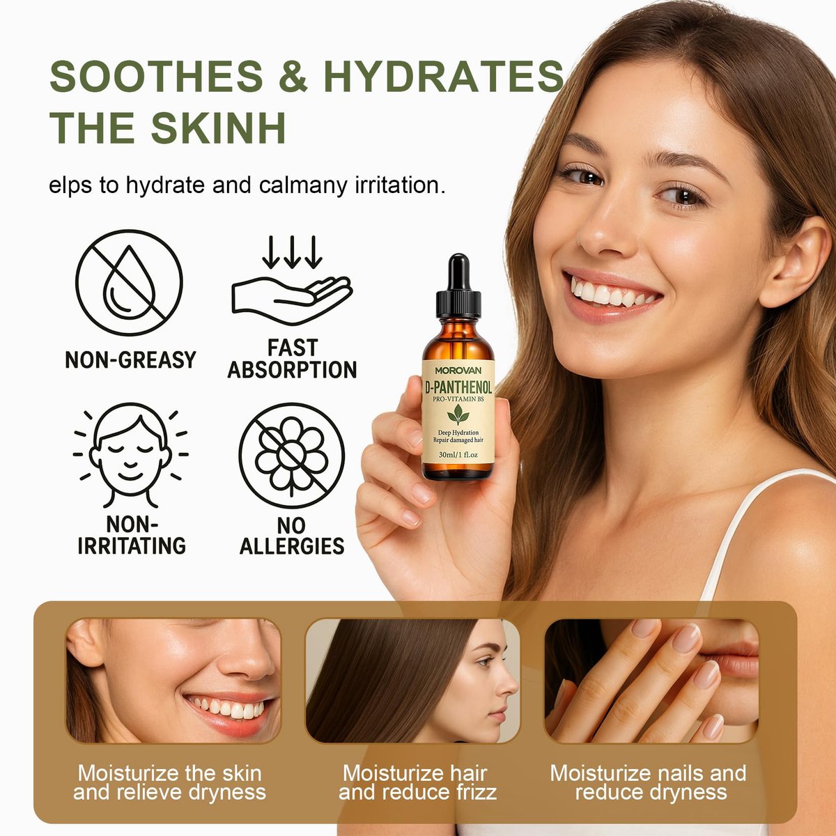 Morovan D-Panthenol Liquid: Pro-Vitamin B5 Concentrate, Cosmetic Grade Dexpanthenol for Skin Hydration, Multi-Use for DIY Face, Hair, Nail Serums & Moisturizers 1 fl oz - görsel 4