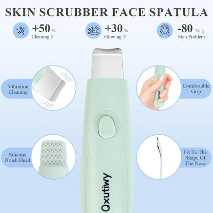 2-in-1 Skin Scrubber & Face Spatula - Blackhead Remover Tool with Silicone Brush Head for Deep Pore Cleansing, Waterproof