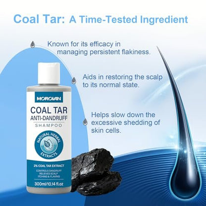 Morovan Coal Tar Dandruff Shampoo - 2% Coal Tar Extract for Severe Dandruff, Psoriasis & Itchy Scalp | Medicated Treatment for Seborrheic Dermatitis