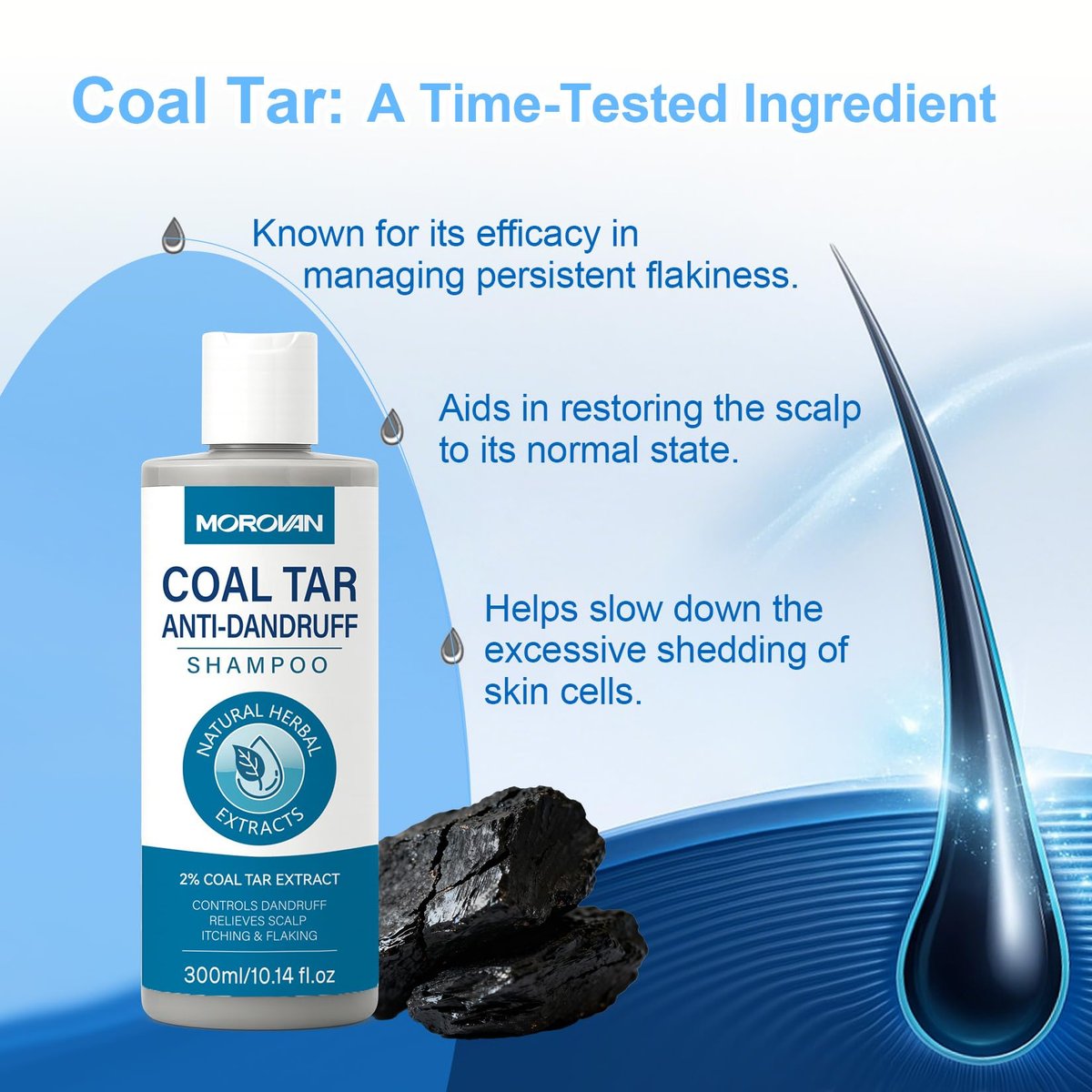 Morovan Coal Tar Dandruff Shampoo - 2% Coal Tar Extract for Severe Dandruff, Psoriasis & Itchy Scalp | Medicated Treatment for Seborrheic Dermatitis - görsel 7