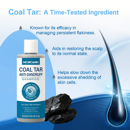 Morovan Coal Tar Dandruff Shampoo - 2% Coal Tar Extract for Severe Dandruff, Psoriasis & Itchy Scalp | Medicated Treatment for Seborrheic Dermatitis