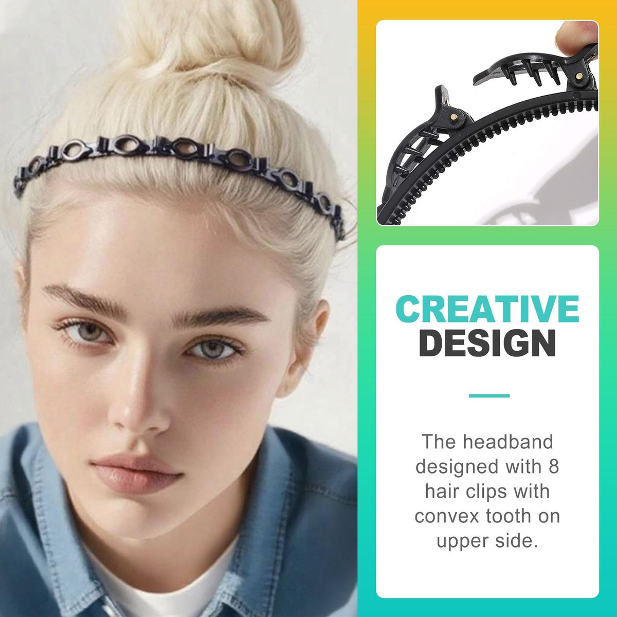 KornaDoz 2-Piece Double Layer Toothed Clip Headband Set - Black and Brown Hair Styling Accessories for Easy DIY Hairstyles - görsel 7