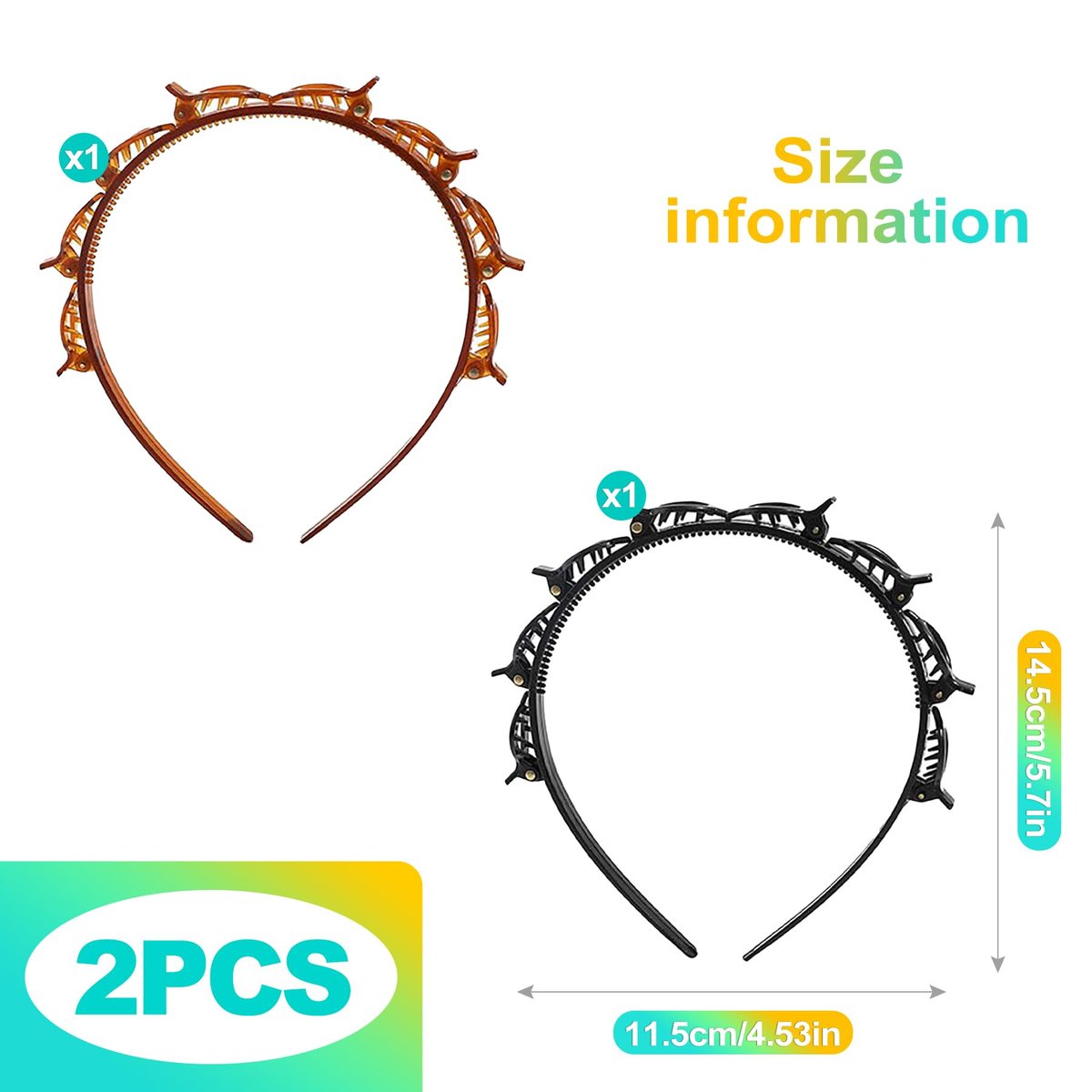 KornaDoz 2-Piece Double Layer Toothed Clip Headband Set - Black and Brown Hair Styling Accessories for Easy DIY Hairstyles - görsel 3