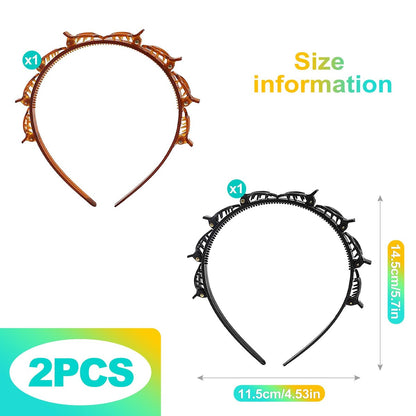 KornaDoz 2-Piece Double Layer Toothed Clip Headband Set - Black and Brown Hair Styling Accessories for Easy DIY Hairstyles