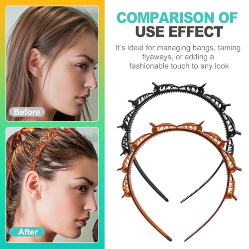 KornaDoz 2-Piece Double Layer Toothed Clip Headband Set - Black and Brown Hair Styling Accessories for Easy DIY Hairstyles - görsel 10