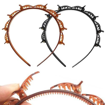 KornaDoz 2-Piece Double Layer Toothed Clip Headband Set - Black and Brown Hair Styling Accessories for Easy DIY Hairstyles