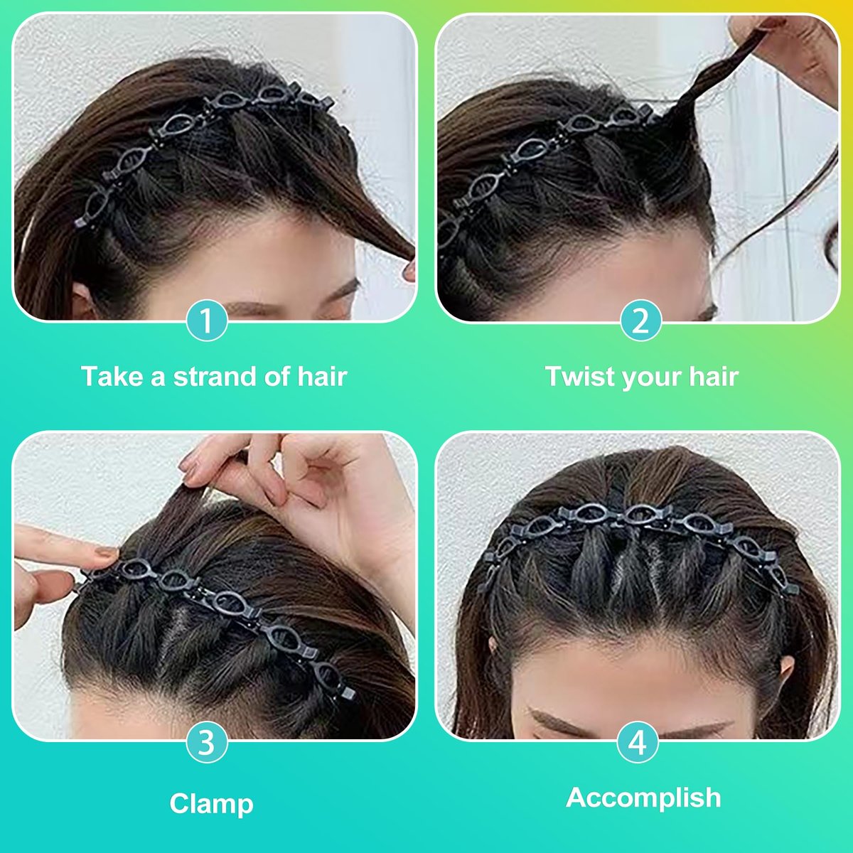 KornaDoz 2-Piece Double Layer Toothed Clip Headband Set - Black and Brown Hair Styling Accessories for Easy DIY Hairstyles - görsel 11