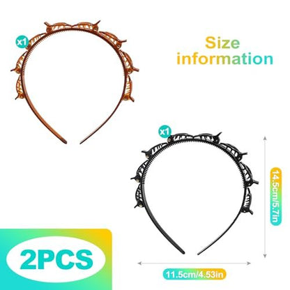 KornaDoz 2-Piece Double Layer Toothed Clip Headband Set - Black and Brown Hair Styling Accessories for Easy DIY Hairstyles