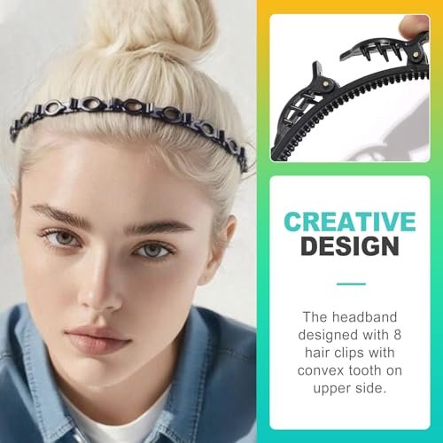 KornaDoz 2-Piece Double Layer Toothed Clip Headband Set - Black and Brown Hair Styling Accessories for Easy DIY Hairstyles - görsel 8