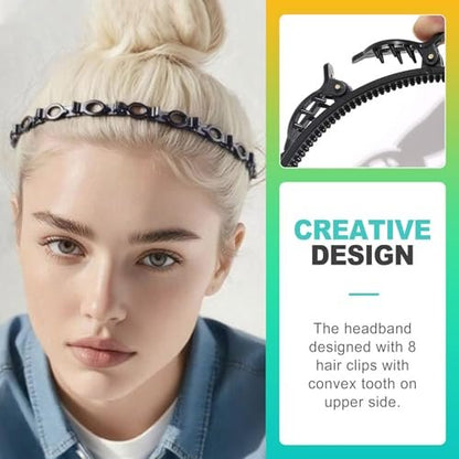 KornaDoz 2-Piece Double Layer Toothed Clip Headband Set - Black and Brown Hair Styling Accessories for Easy DIY Hairstyles