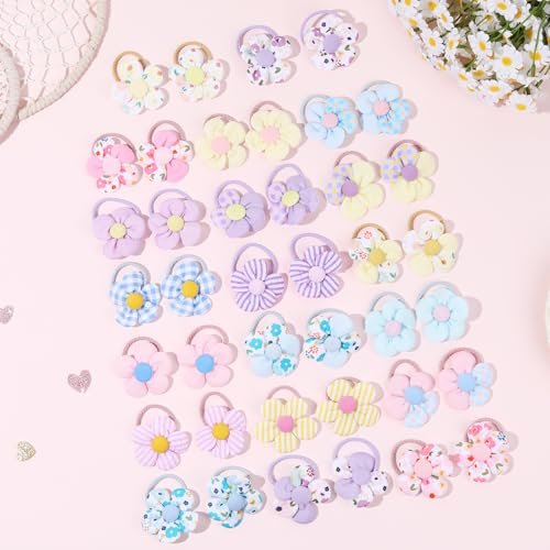 40 PCS Toddler Hair Ties for Girls - Cute Flower Mini Scrunchies, Elastic Rubber Hair Bands for Kids, Toddlers & Infants (Multi-Colored) - görsel 12
