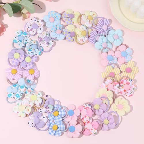 40 PCS Toddler Hair Ties for Girls - Cute Flower Mini Scrunchies, Elastic Rubber Hair Bands for Kids, Toddlers & Infants (Multi-Colored) - görsel 10
