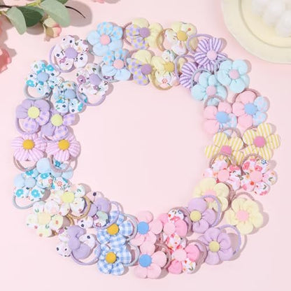 40 PCS Toddler Hair Ties for Girls - Cute Flower Mini Scrunchies, Elastic Rubber Hair Bands for Kids, Toddlers & Infants (Multi-Colored)