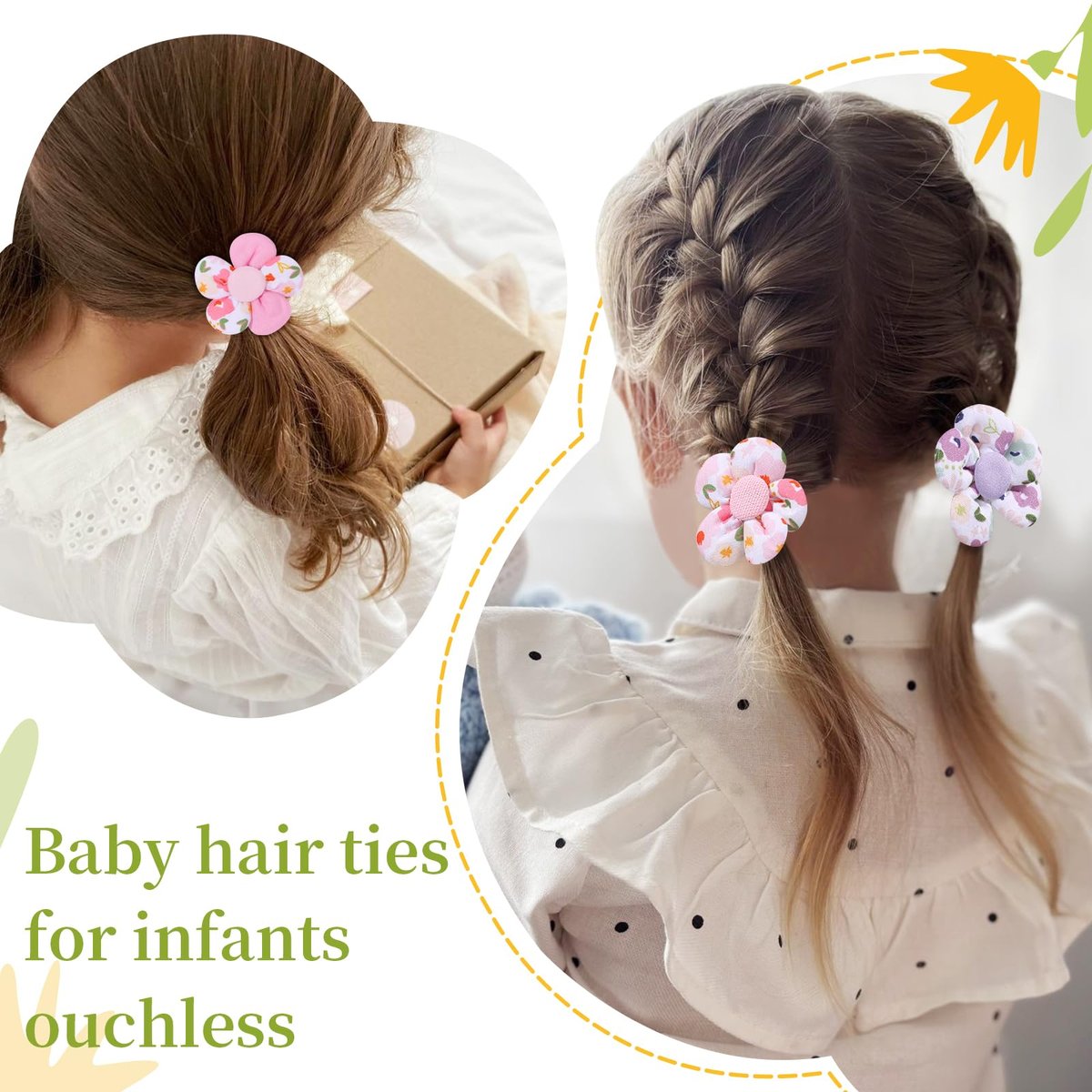 40 PCS Toddler Hair Ties for Girls - Cute Flower Mini Scrunchies, Elastic Rubber Hair Bands for Kids, Toddlers & Infants (Multi-Colored) - görsel 5