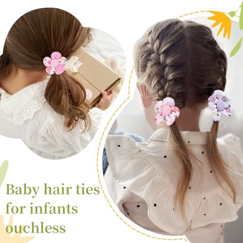 40 PCS Toddler Hair Ties for Girls - Cute Flower Mini Scrunchies, Elastic Rubber Hair Bands for Kids, Toddlers & Infants (Multi-Colored) - görsel 6