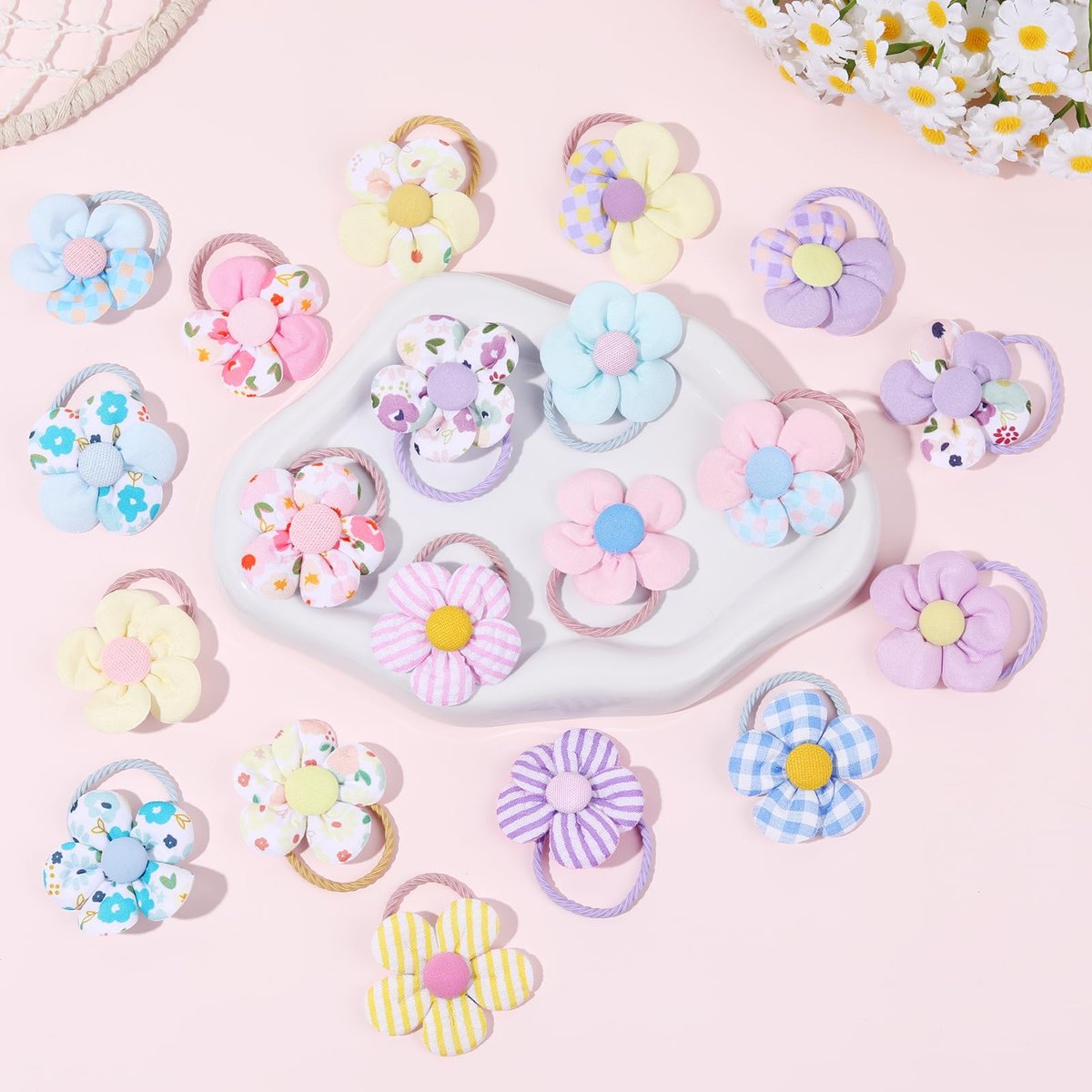 40 PCS Toddler Hair Ties for Girls - Cute Flower Mini Scrunchies, Elastic Rubber Hair Bands for Kids, Toddlers & Infants (Multi-Colored) - görsel 15