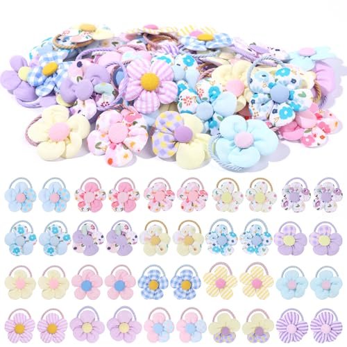 40 PCS Toddler Hair Ties for Girls - Cute Flower Mini Scrunchies, Elastic Rubber Hair Bands for Kids, Toddlers & Infants (Multi-Colored) - görsel 2