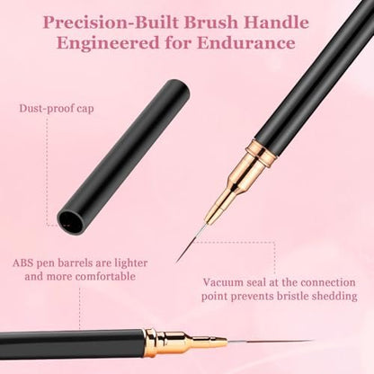 CHEMAILON 6-Pack Dual-Ended Nail Art Liner Brushes for Poly Extension Sculpture Gel – Fine Drawing Sizes 5/8/11/19/24mm
