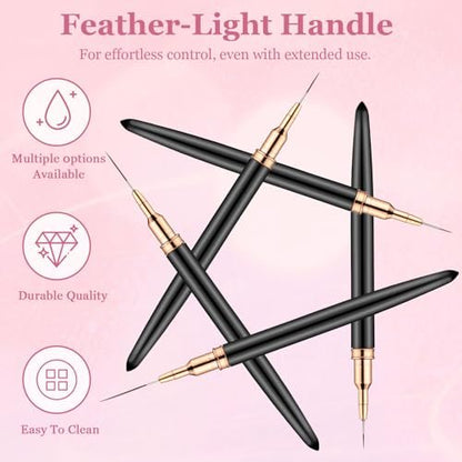 CHEMAILON 6-Pack Dual-Ended Nail Art Liner Brushes for Poly Extension Sculpture Gel – Fine Drawing Sizes 5/8/11/19/24mm