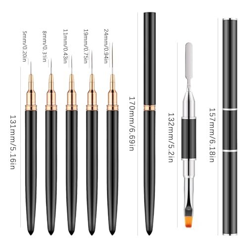 CHEMAILON 6-Pack Dual-Ended Nail Art Liner Brushes for Poly Extension Sculpture Gel – Fine Drawing Sizes 5/8/11/19/24mm - görsel 4