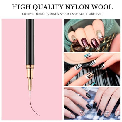 CHEMAILON 6-Pack Dual-Ended Nail Art Liner Brushes for Poly Extension Sculpture Gel – Fine Drawing Sizes 5/8/11/19/24mm