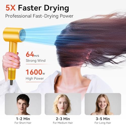 Rizzdeek 500 Million Ion Hair Dryer - 160,000 RPM High Speed Fast Drying Low Noise Blow Dryer for Home and Travel, Dark Yellow - görsel 8