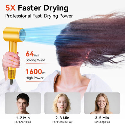 Rizzdeek 500 Million Ion Hair Dryer - 160,000 RPM High Speed Fast Drying Low Noise Blow Dryer for Home and Travel, Dark Yellow