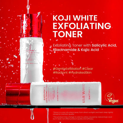 Koji White Exfoliating Toner for Face – 5% PHA BHA Toner with 2% Niacinamide, Kojic Acid & Hyaluronic Acid – Hydrating & Soothing Facial Toner – Unscented for Sensitive Skin, Vegan Skincare, 5.07 Fl Oz