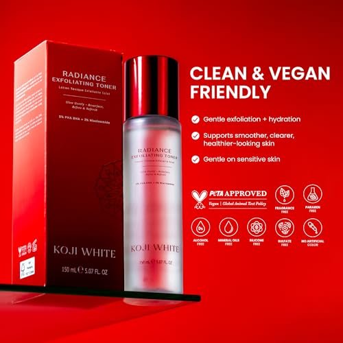 Koji White Exfoliating Toner for Face – 5% PHA BHA Toner with 2% Niacinamide, Kojic Acid & Hyaluronic Acid – Hydrating & Soothing Facial Toner – Unscented for Sensitive Skin, Vegan Skincare, 5.07 Fl Oz - görsel 12