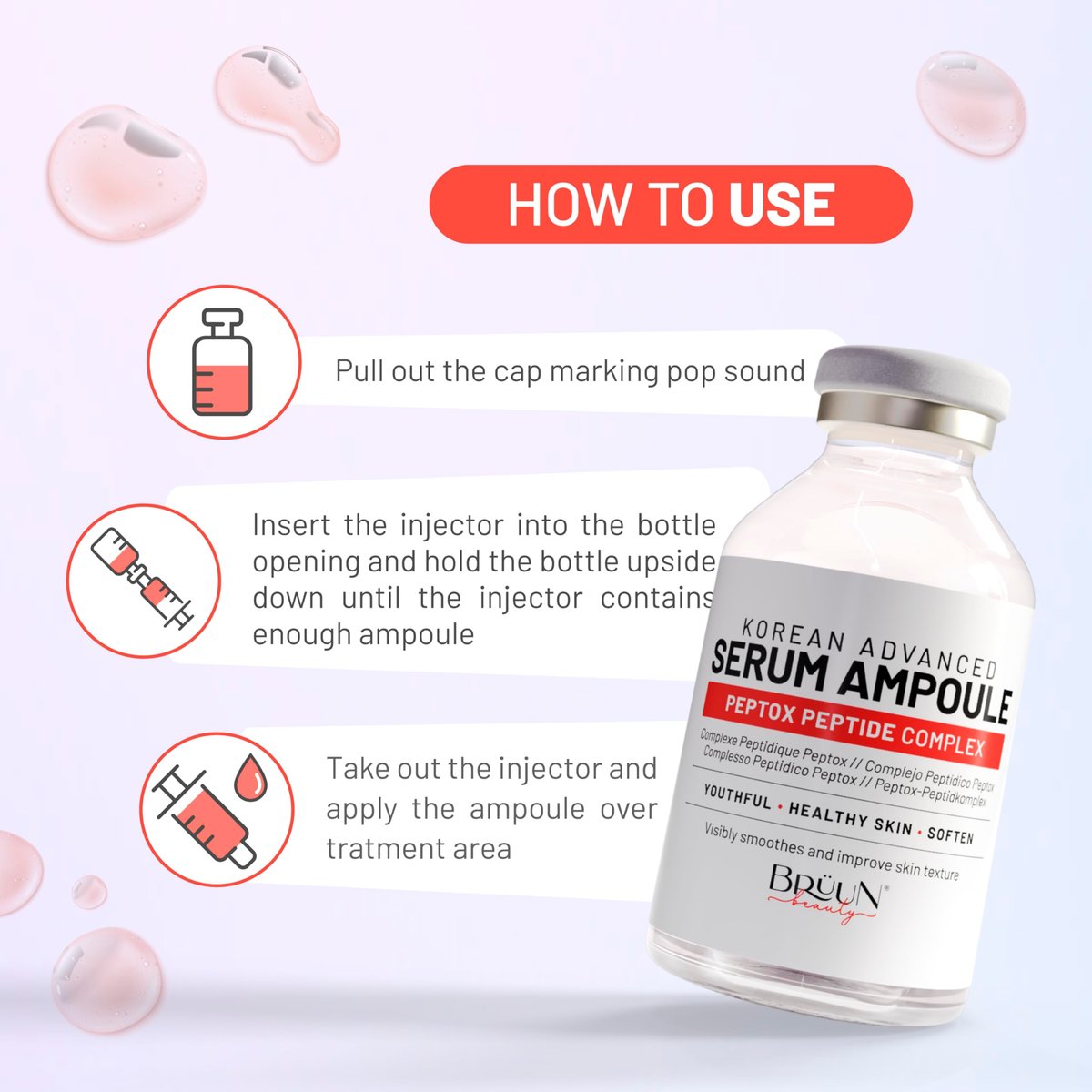 BRÜUN Peptox Peptide Facial Serum Ampoule – Hydrating Korean Skincare Serum for Face and Body, 1.18 fl.oz Avelisse