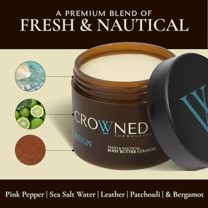 Crowned Skin Reign and King Body Butter Cologne Bundle | As Seen on Shark Tank | Sandalwood, Leather, Fresh & Nautical Scents | Natural Shea & Mango Butters | All-Day Fragrance Avelisse