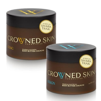 Crowned Skin Reign and King Body Butter Cologne Bundle | As Seen on Shark Tank | Sandalwood, Leather, Fresh & Nautical Scents | Natural Shea & Mango Butters | All-Day Fragrance Avelisse